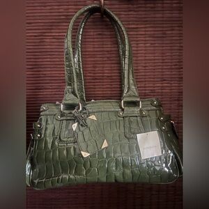 Olive Green Crocodile Print Purse